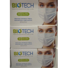 MASCARA DESCARTAVEL TRIPLA COM ELASTICO C/50 BIOTECH